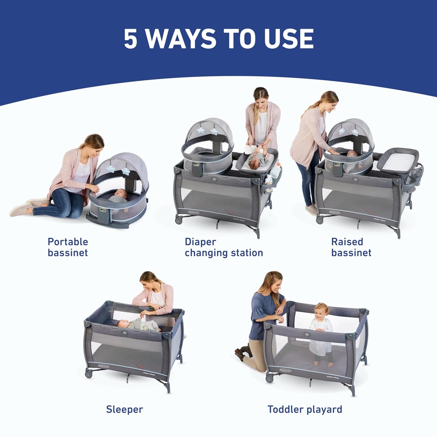 Graco Pack n Play Travel Dome DLX Playard, Astin with Portable Bassinet and Integrated Storage