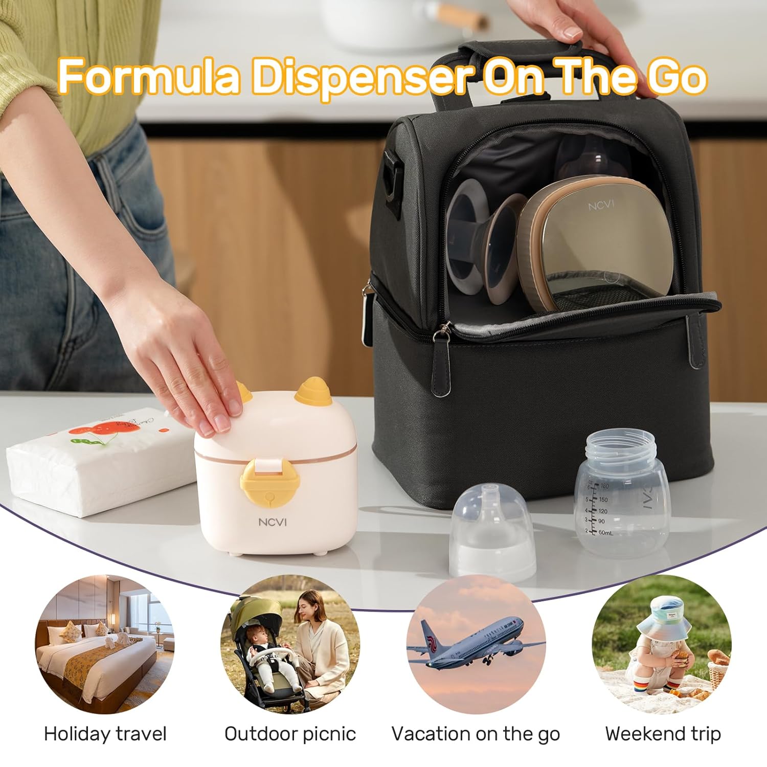 NCVI Formula Dispenser On the Go, Portable Baby Travel Milk Powder Formula Container Holder to Go