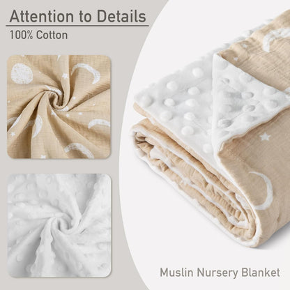 GLLQUEN BABY Blankets for Unisex Boys Girls, 2-Pack Muslin Cotton Front Soft and Breathable, and Dotted Fleece Backing, Printed Bed Nursery Minky Blankets for Toddler Newborn, Starry, 30 x 40 inches