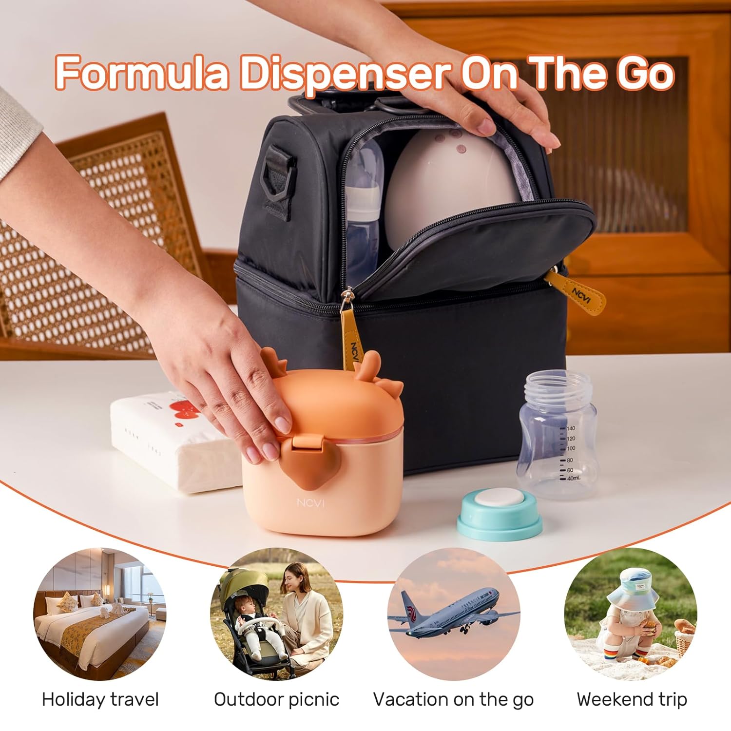 NCVI Baby Formula Dispenser On The Go, Formula Container To Go, Formula Holder for Travel, Outdoor