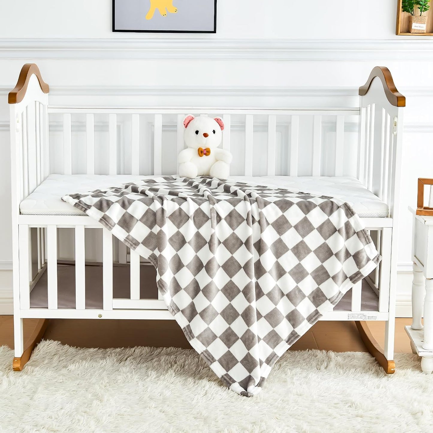 Yurhap Checkered Baby Blanket Fleece Baby Blankets Neutral for Boys Girls, Super Soft Warm