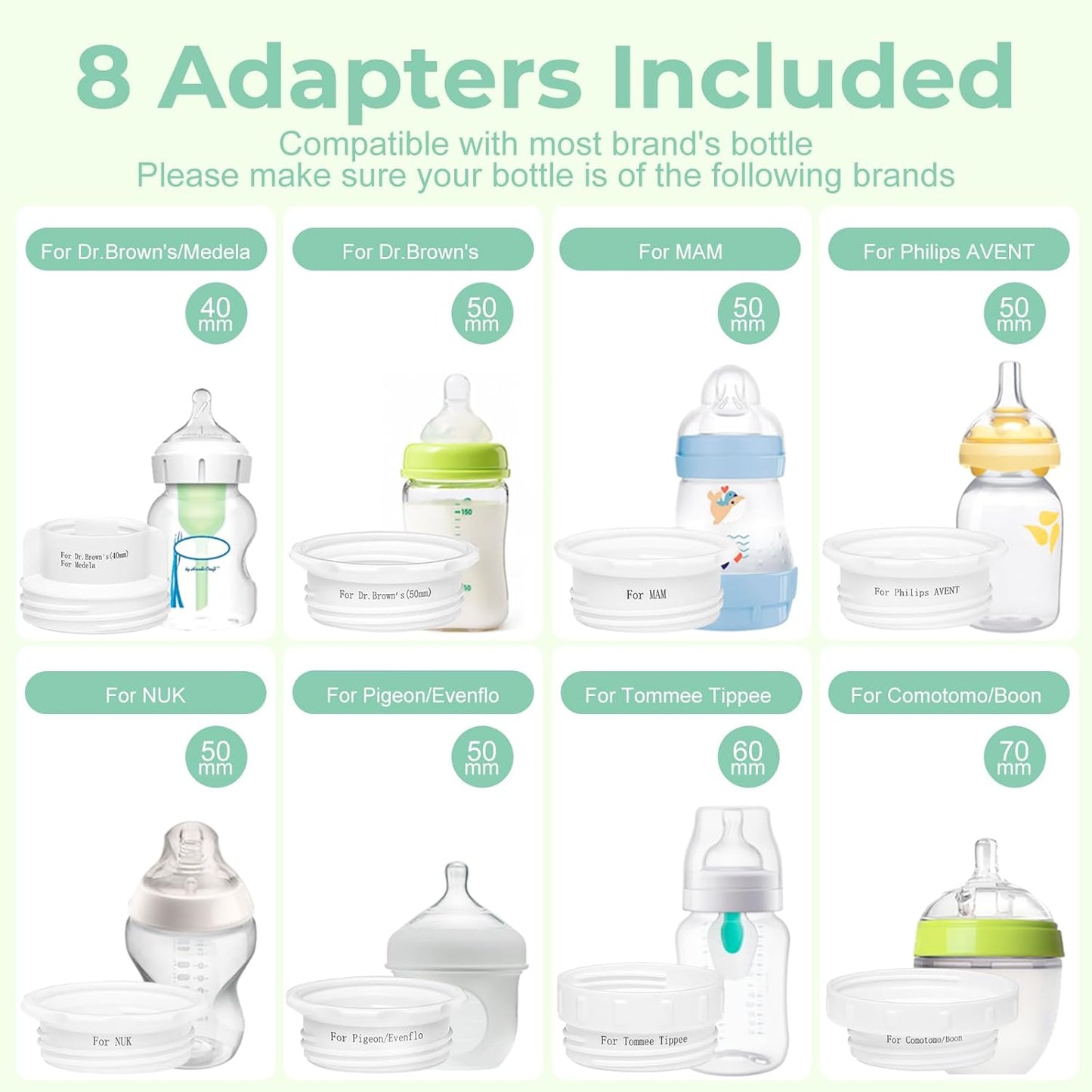 Portable Cordless Baby Bottle Warmer for Travel, Rechargeable with 8 Adapters & 1 Milk Powder