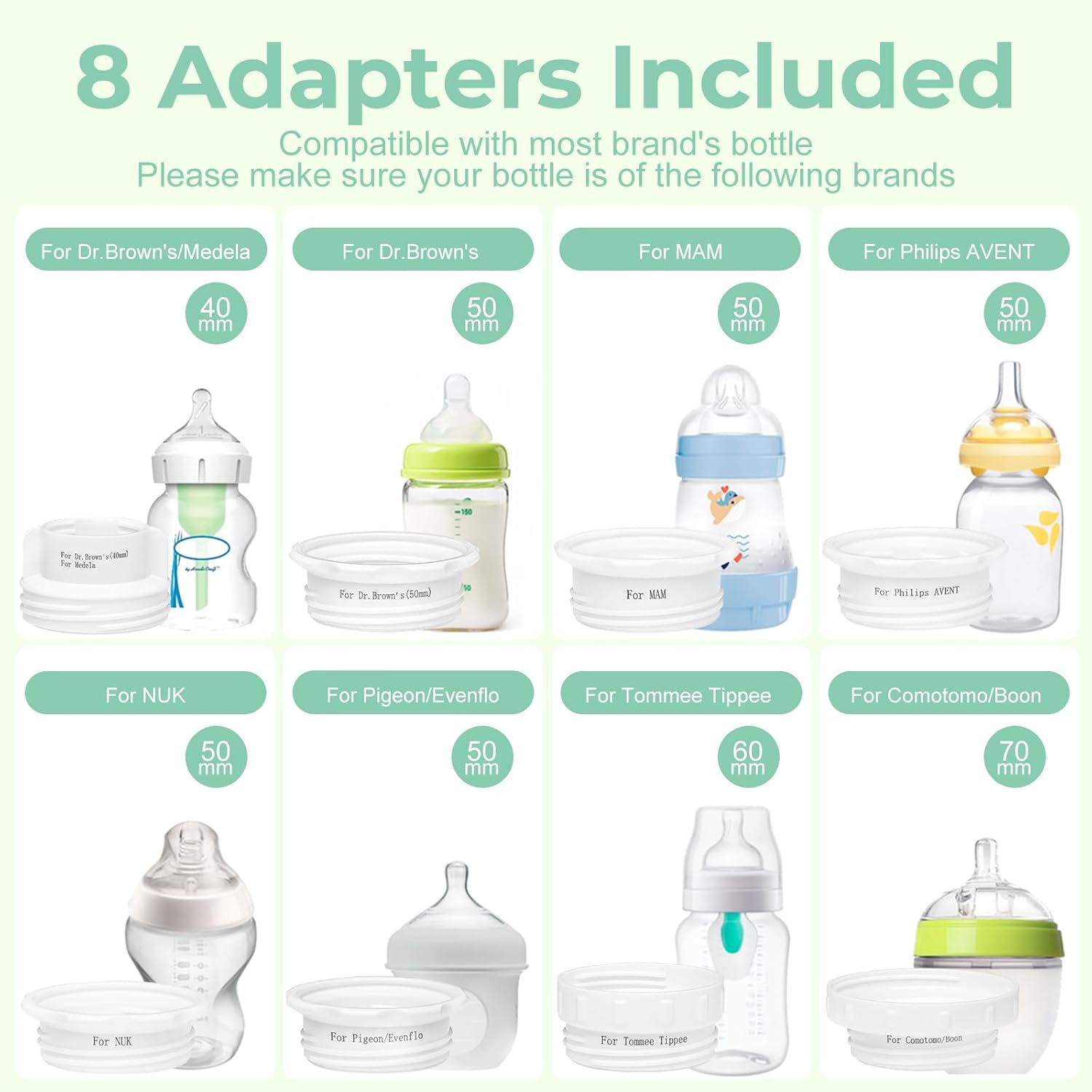 Portable Cordless Baby Bottle Warmer for Travel, Rechargeable with 8 Adapters & 1 Milk Powder