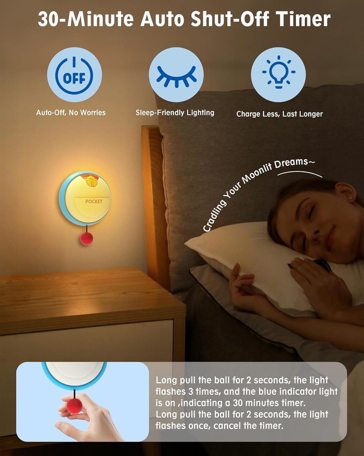 Wall Night Light for Kids, 3 Levels Dimmable Nursery Nightlight with Timer, Rechargeable LED Touch Wall Lamp for Room Decor, Silicone Squishy Light, Cute Anime Lamp Unique Gifts for Girls & Boys