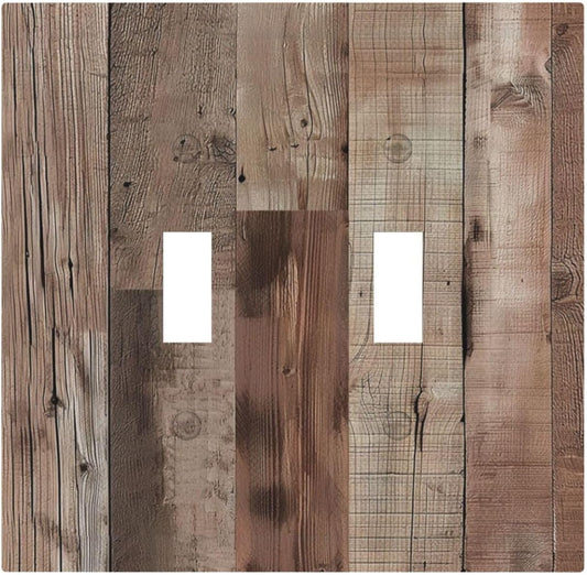 Decorative Switch Covers Plate Retro Wood Plank Vintaga Wooden Board 2 Gang Wall Plate Unique Double Toggle Light Switch Plate Wall Cover Plate Faceplate for Bedroom Home Decor