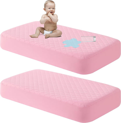 NTBAY 2 Pack Waterproof Crib Mattress Protector, Quilted 28"x52" Toddler Fitted Sheet - Machine