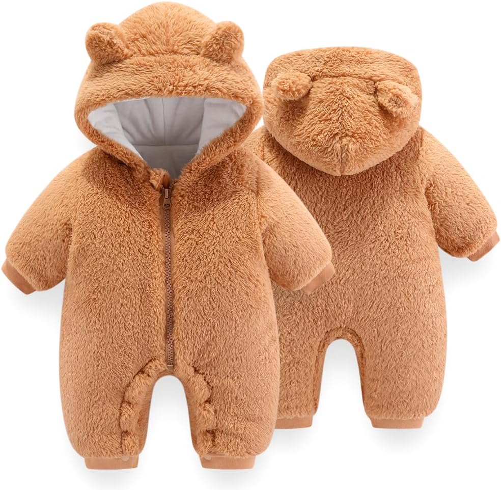 UVIPC Baby Newborn Bear Outfit Fleece Snowsuit Winter Clothes Hooded Jumpsuit Romper for Baby boy girl