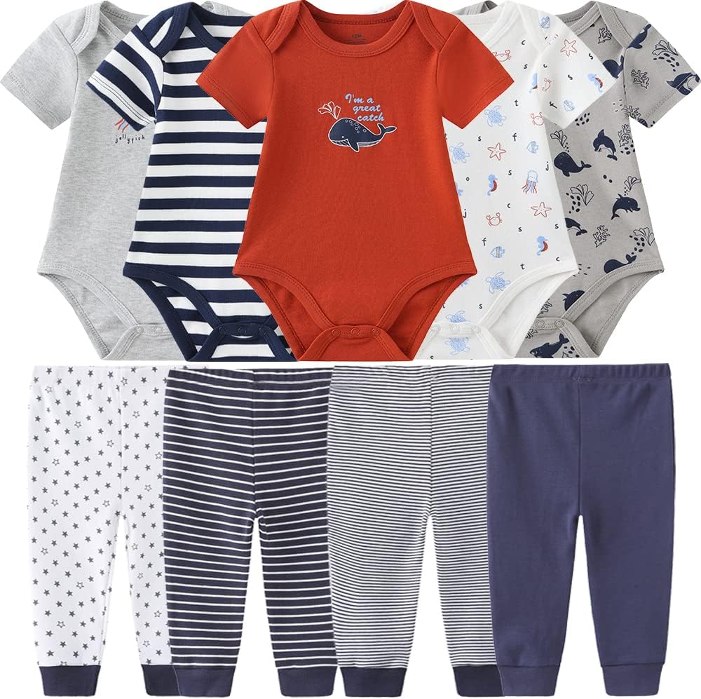 Baby Layette Set Baby Boys' 9-Piece Bodysuits Pants Set Toddler Girl Boy Unisex Baby Gift Sets