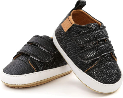 SOFMUO Baby Boys Girls High Top Ankle PU Leather Sneakers Soft Rubber Sole Infant Moccasins Newborn Oxford Loafers Anti-Slip Toddler Wedding Uniform Dress Shoes