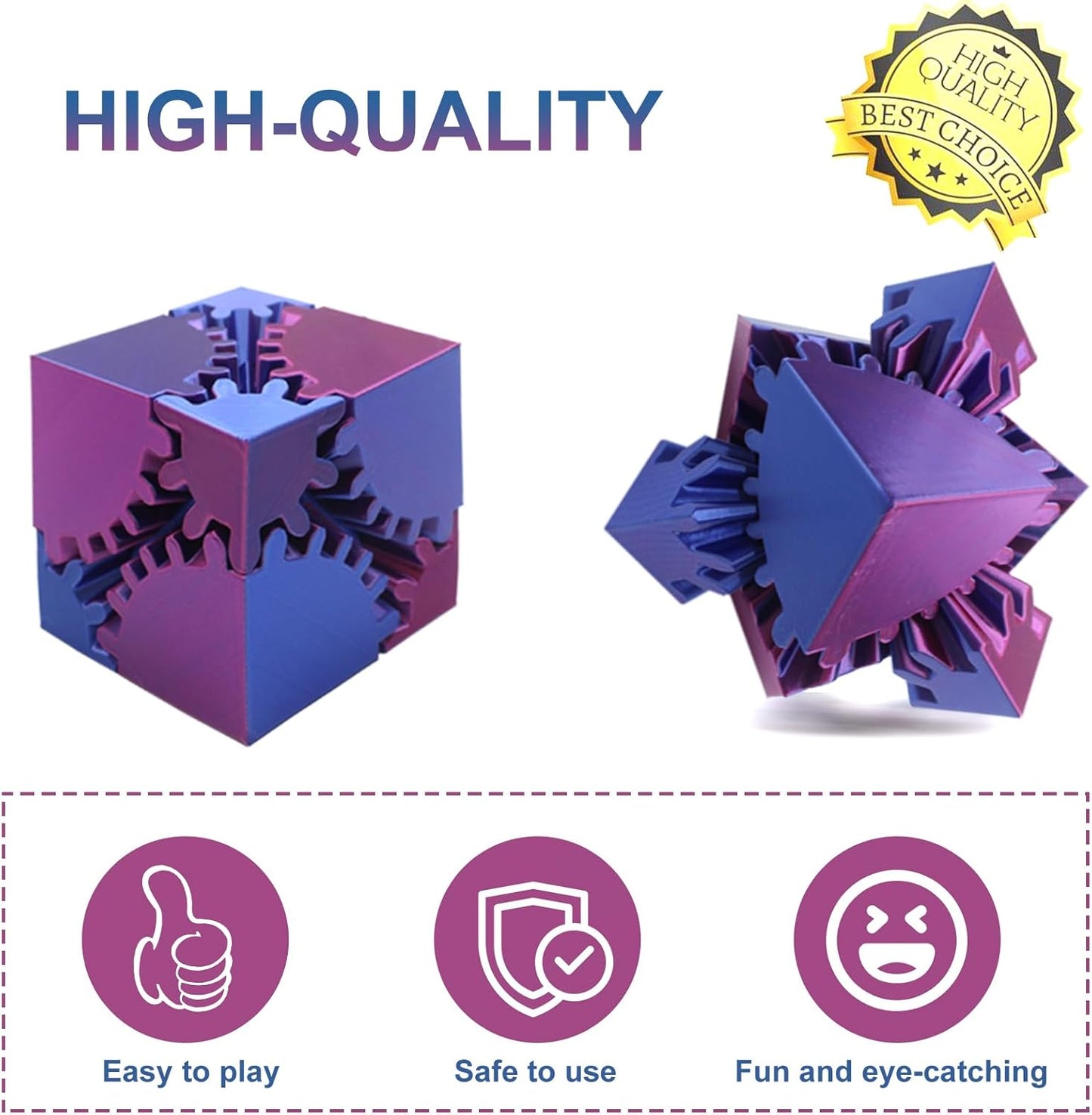 Gear Sphere Gear Cube 3D Printed Gear Ball Spin Cube Fidget Toy Relieving Stress & Anxiety, Fidget Cube GearSphere Desk Toy, Whirling Wonder Fidget for Sensory and Autism (Laser Red Blue)