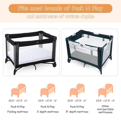 Yoofoss Waterproof Pack and Play Mattress Protector 2 Pack, Quilted Pack and Play Mattress Pad