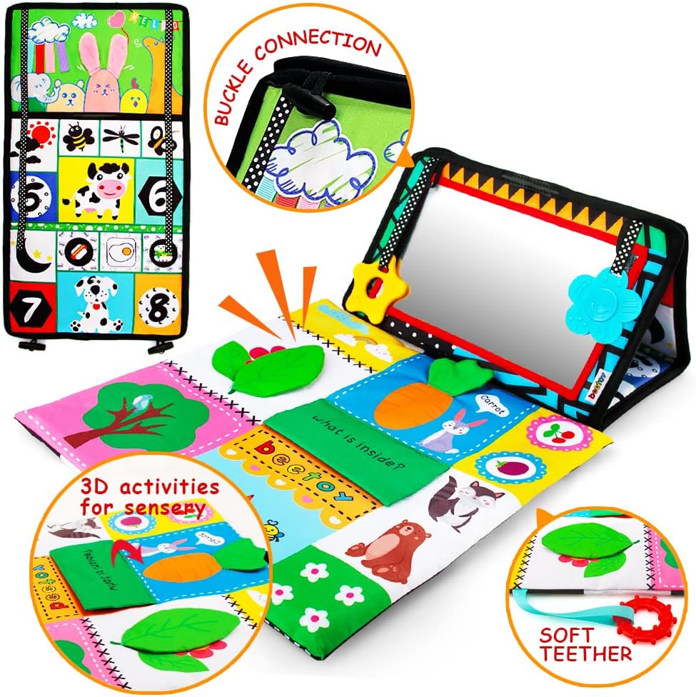 beetoy Tummy Time Baby Mirror Toys with Black and White Pattern, High Contrast 3D Activity Play Crinkle Toys Baby Mirror for Newborn 0 3 6 Months