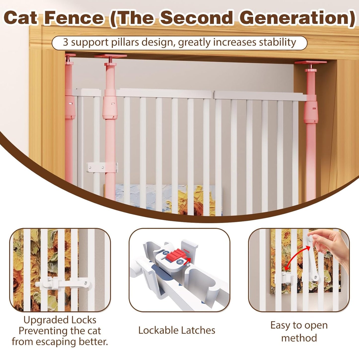 Glaf 74" Extra Tall Cat Gat, 30.31-38.19" Wide Adjustable Cat Door Pressure Mounted Pet Gate with Extra Narrow Gap Auto Close Dog Safety Gate for Doorways, Kitchen,Stairs