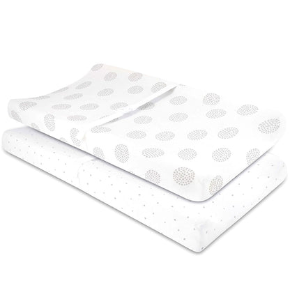 Changing Pad Covers - Cradle Sheets 2-Pack - 100% Jersey Cotton for Baby Boy or Baby Girl (Grey Dottie)