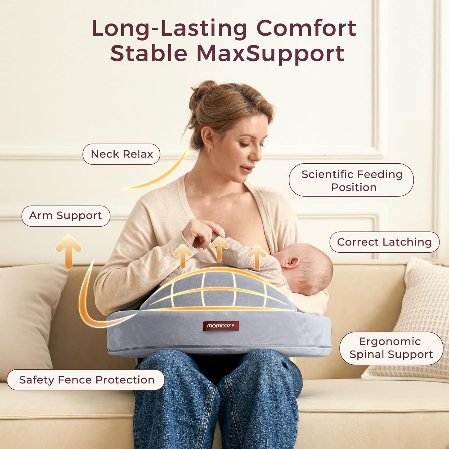 Momcozy Exclusive Memory Foam Nursing Pillow - Pioneering Safety Fence-Plus Size Breastfeeding