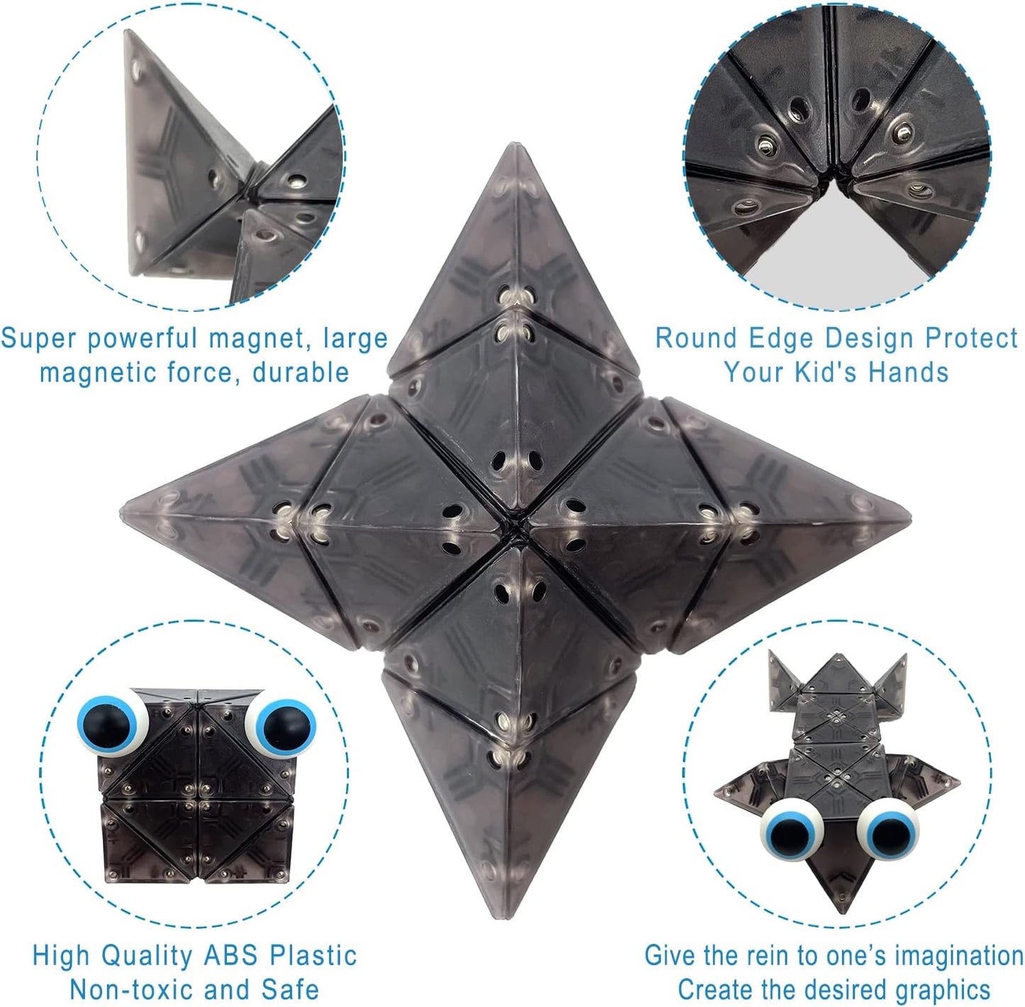 Magnetic Fidget Toys Desk Decor for Stress Relief, 22 Pcs Triangle Puzzle Magnet Fidget Balls Building Blocks for Teens & Adults, Girls, Boys (Black)