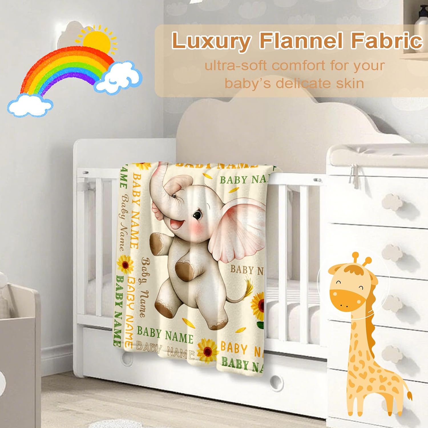 Ship Next Day, Personalized Baby Blanket – Printed in USA, Custom Baby Blanket for Boys & Girls