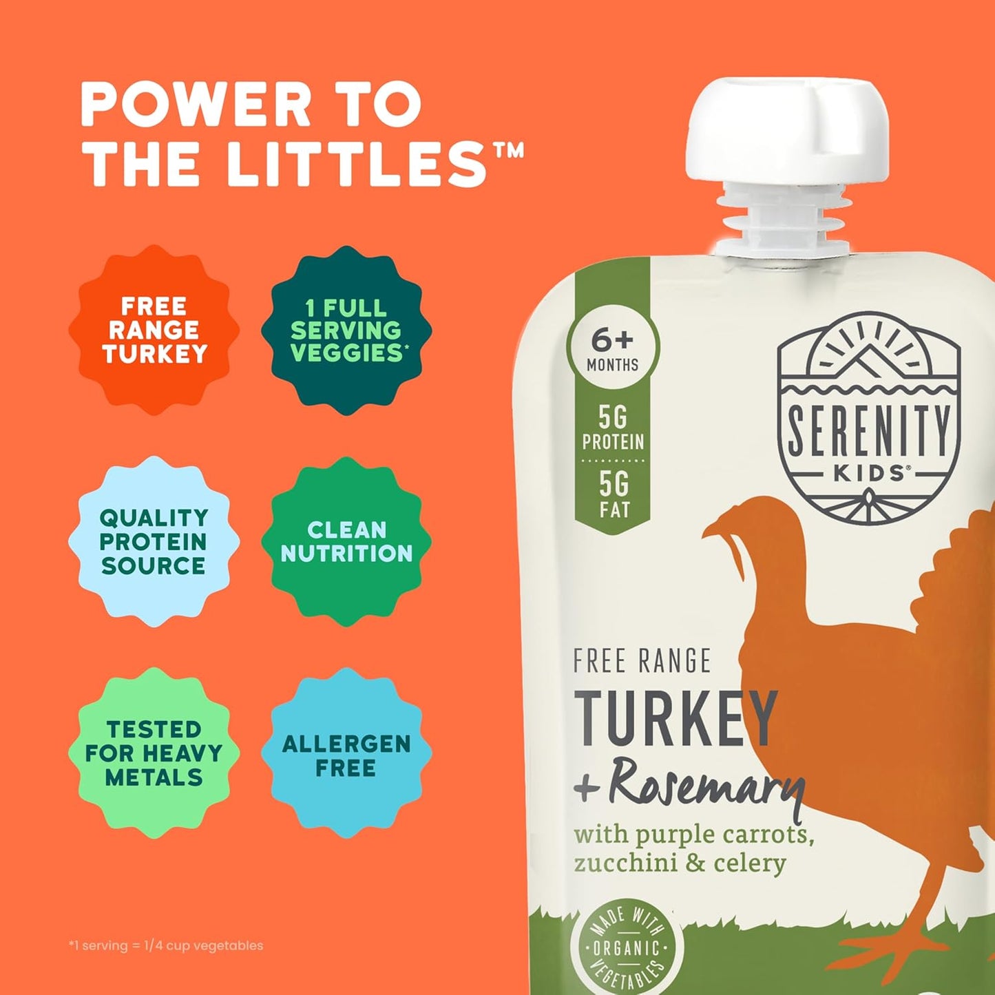 Serenity Kids 6+ Months Baby Food Pouches Puree - Free Range Turkey & Organic Rosemary Blend With