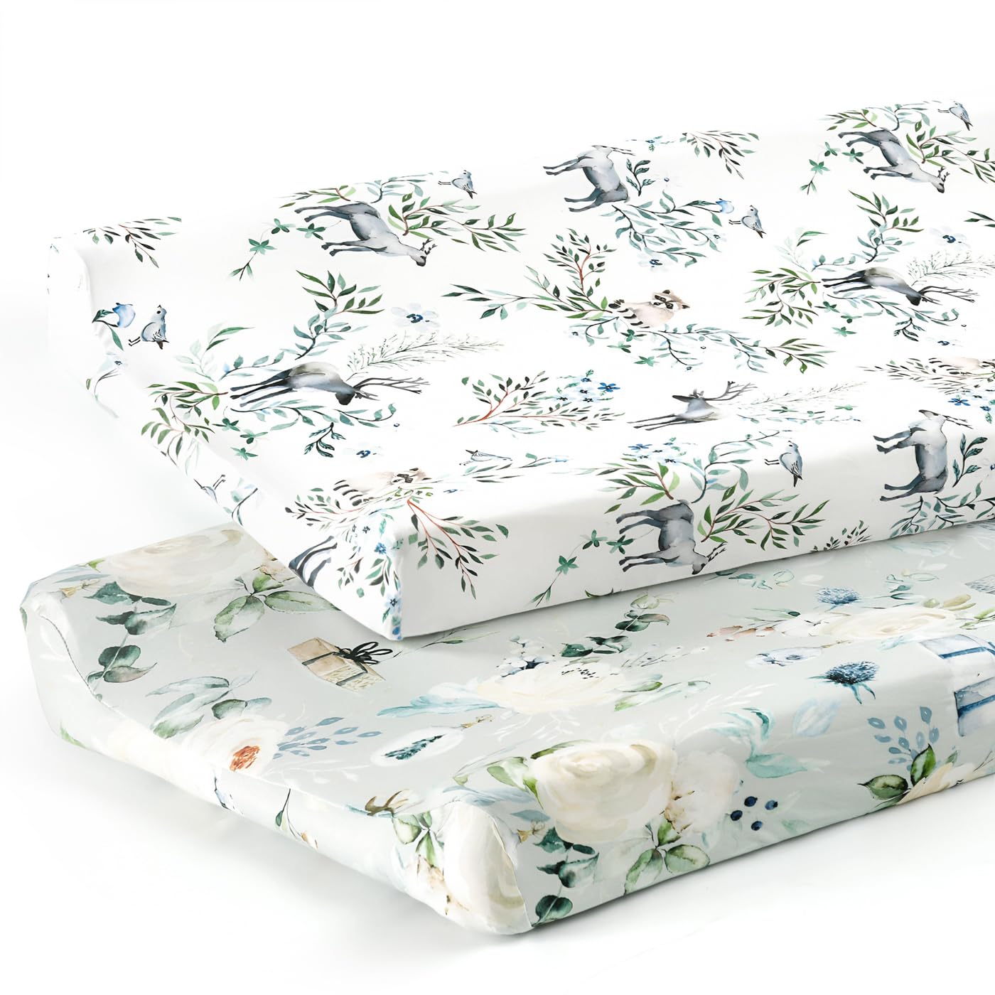 GRSSDER Stretch Ultra Soft Jersey Knit Changing Pad Cover Set 2 Pack, Change Table Pad Covers Fit 32"/34" x 16" Pads Safe and Snug, Pretty Pattern for Boys and Girls