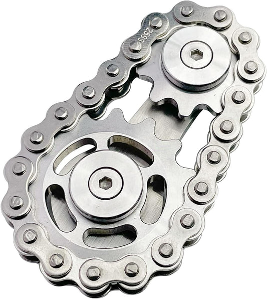 Chain Gear Fidget Spinner, Metal Sprocket Chain Fidget Toy, Stress Anxiety Relief Fidget Toy, Bike Chain Gears Novelty Toy,Metal EDC for Anxiety Relieve Boredom ADHD Autism(Silver)