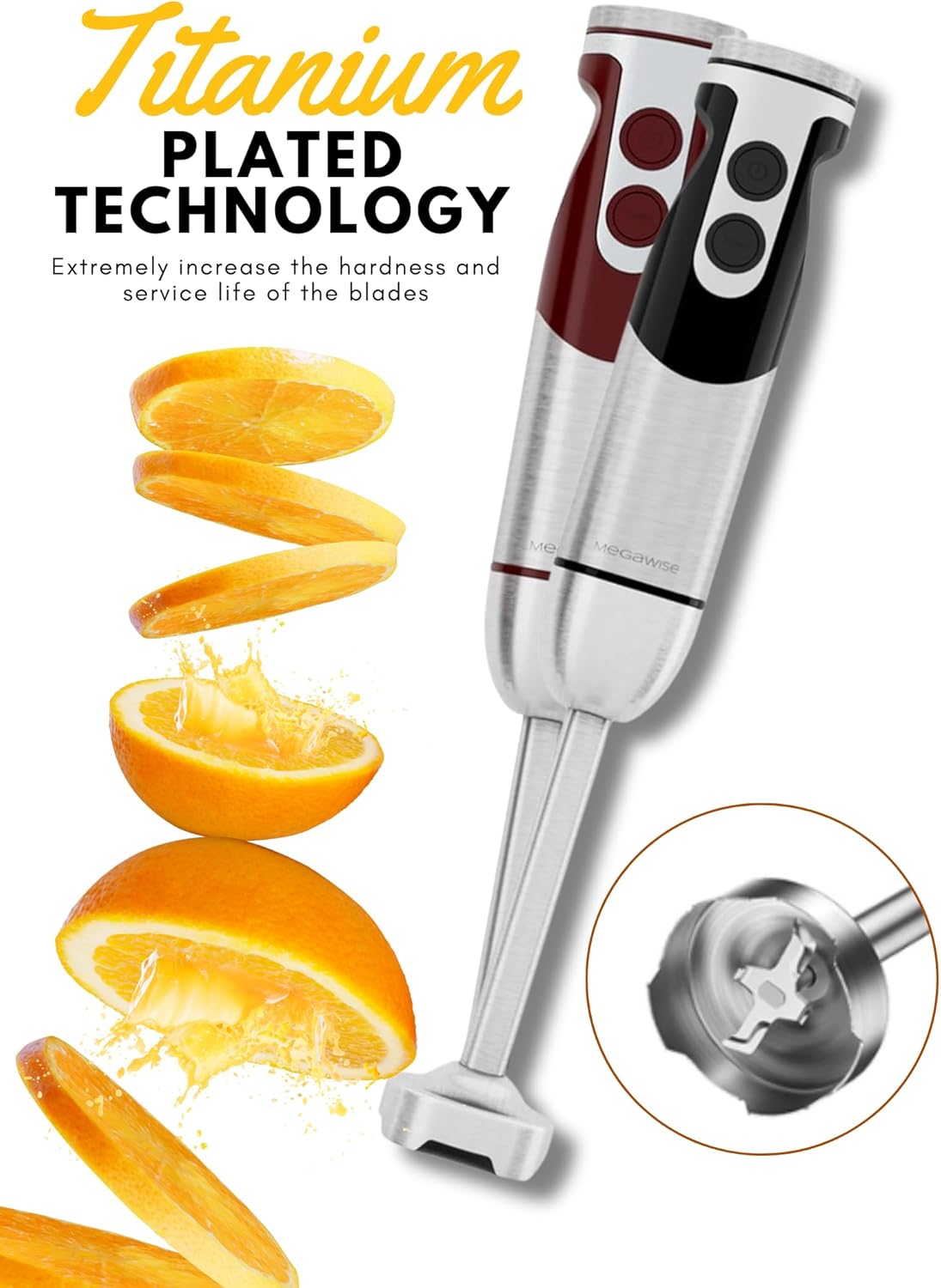 MegaWise 5-in-1 Immersion Hand Blender Set with Variable Speed, 400W, Stainless Steel - Includes