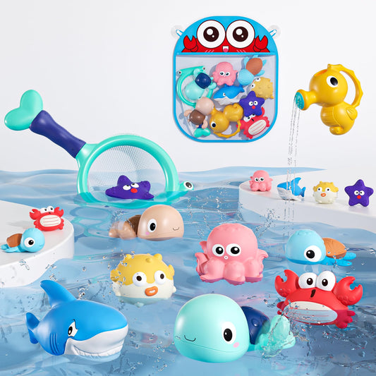XAWACAH Bath Toy for Toddlers 6-12-18 Months, No-Hole Bathtub Toys with Baby Bath Animals, Wind-Up
