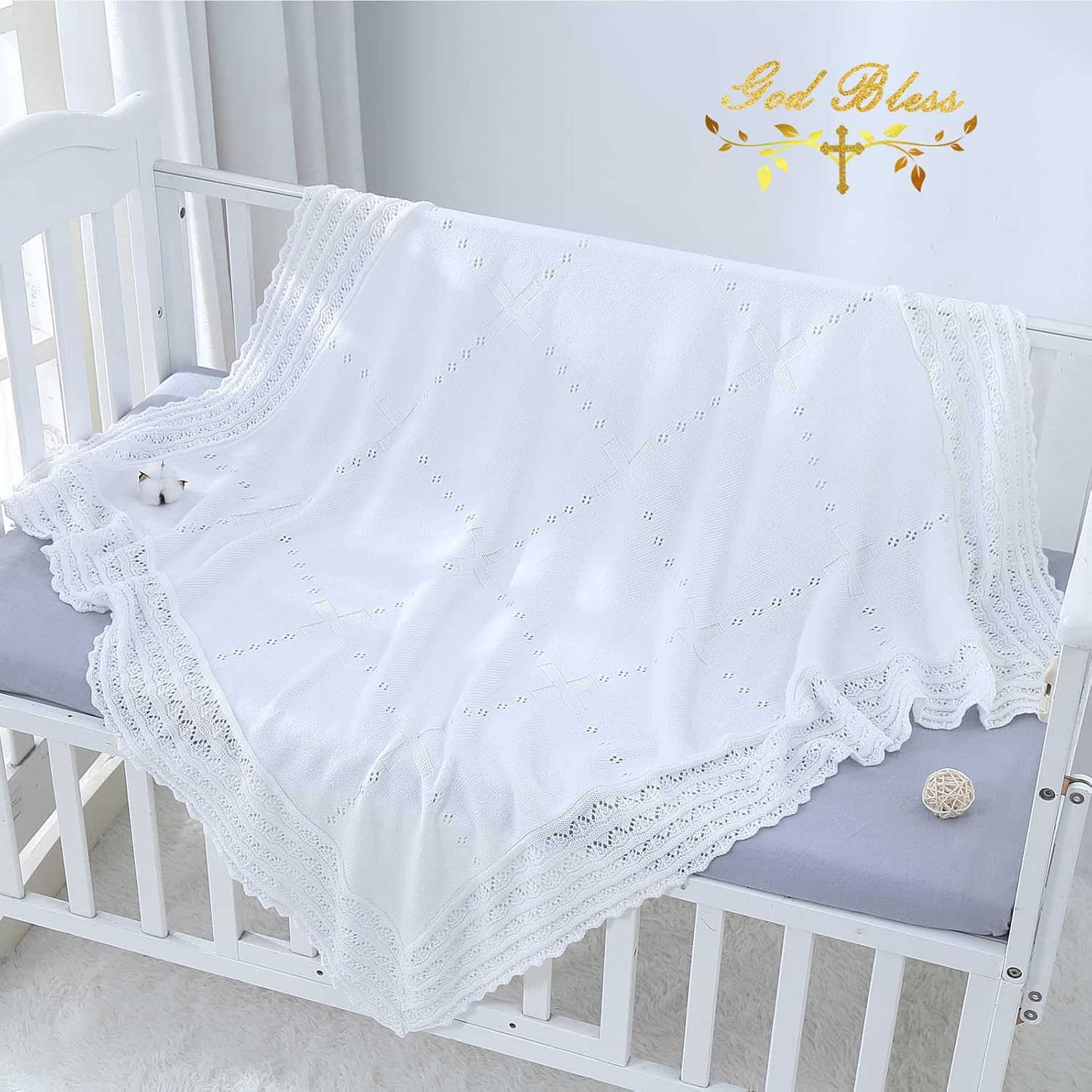 Booulfi Baby Blanket White Receiving Blanket Baptism Christening Towel for Newborn Girls Boys