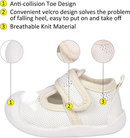 Baby First-Walking Shoes 1-4 Years Kid Shoes Trainers Toddler Infant Boys Girls Soft Sole Non Slip Cotton Canvas Mesh Breathable Lightweight TPR Material Slip-on Sneakers Outdoor
