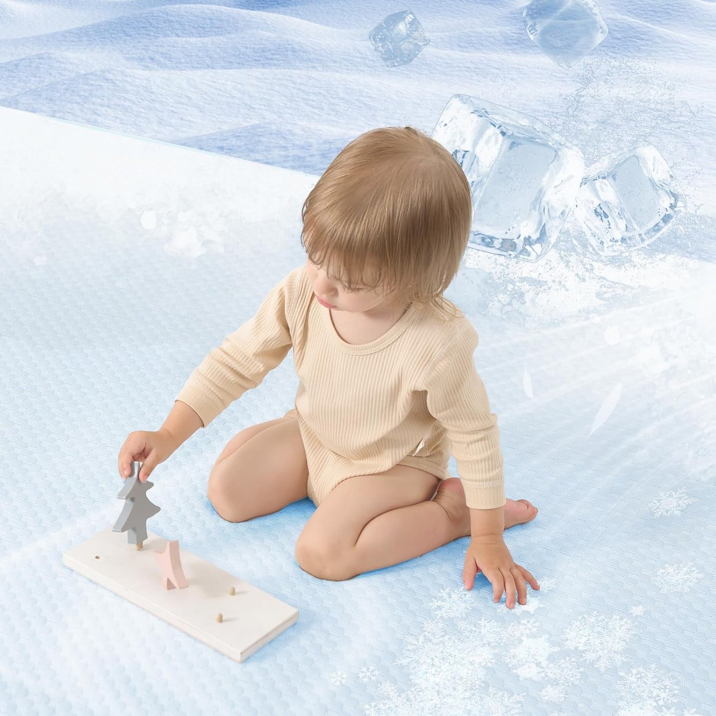 Baby Play Mat for Summer,1.3 Thick Memory Foam Cooling Floor Tummy Time Mat, Soft & Breathable, Non-Slip Rectangular for Toddlers’ Playtime & Rest(Light Blue,59"x79")