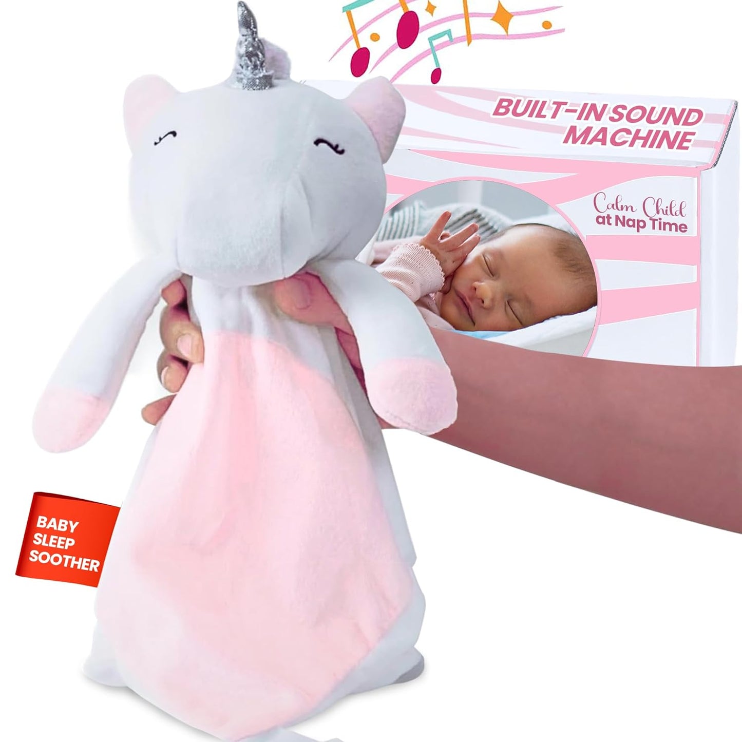 4-in-1 Sound Machine, Baby Lovey, Blanket - White Noise & Lullaby Plush Unicorn Calms & Reduces Wakeups, Helps Toddler Sleep Longer - Proven Sleep Aid -Musical BPA-Free, Machine Washable Newborn Gift