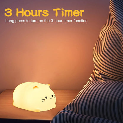 LOVERUIS Cute Night Light Cat 7 Colors Kitty Night Light with 3 Hour Timer Dimmable Squishy Lamp Gift for Kid Kawaii Decor Room