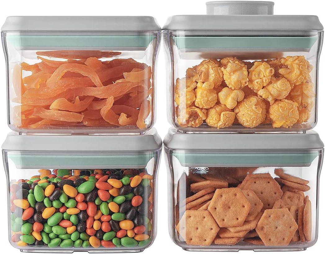 Ankou Airtight Container Set - (380ml 4 Pcs) Stackable One Button Openning Food Containers for