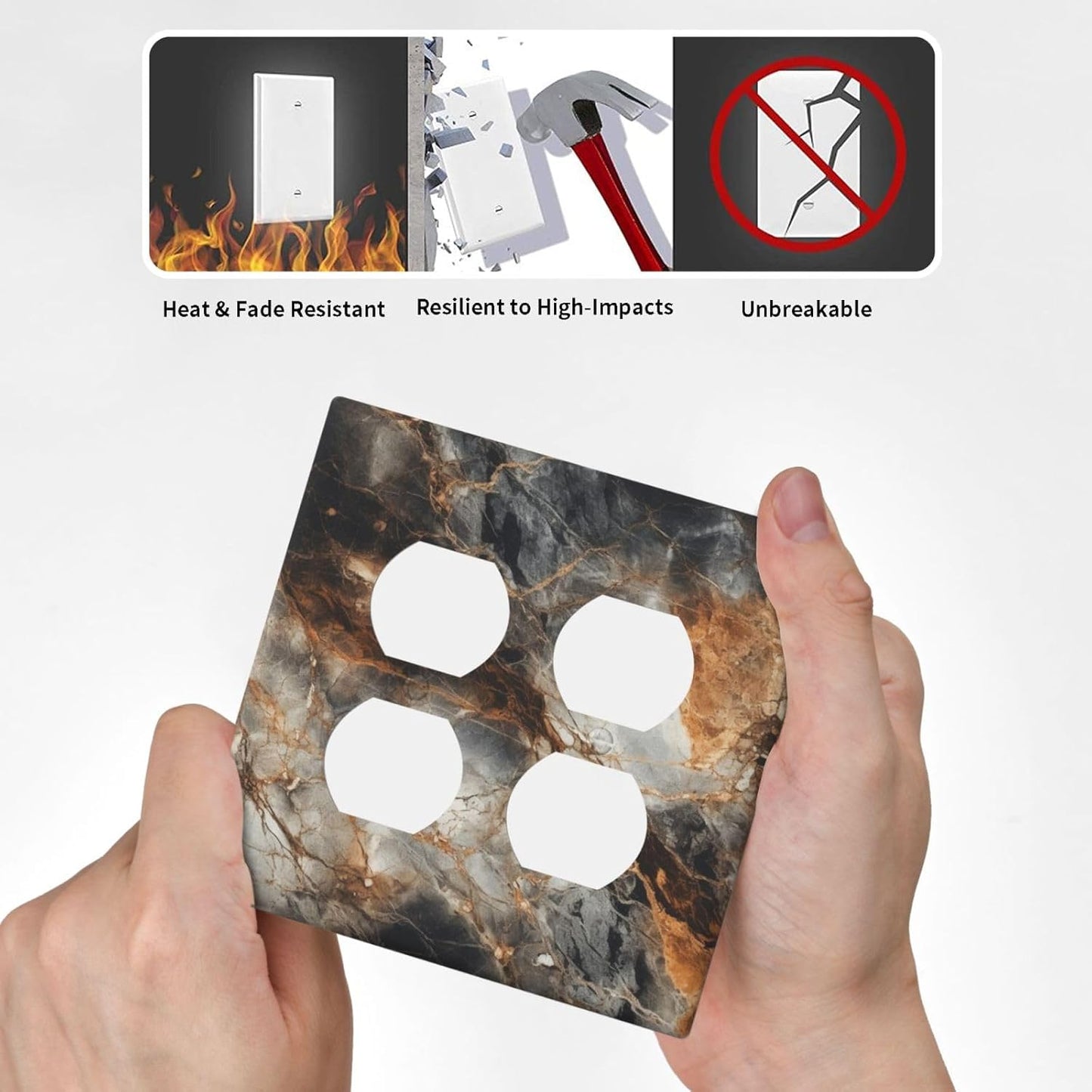 Brown Marble Granite Golden Lines Print Outlet Covers 2 Gang Double Duplex Decorative Light Switch Covers Electrical Wallplates Socket Faceplate for Bathroom Kitchen Decor