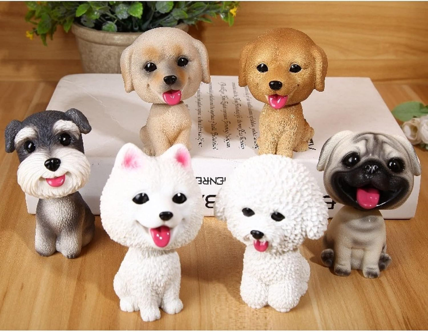 Resin Bobbing Head Dog Figurines Mini Bobblehead Puppy for Home Office Desk Car Dashboards Decor Ornaments (Bichon Frise)