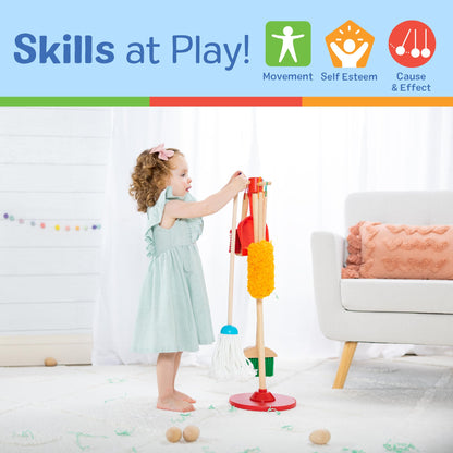 Melissa & Doug Dust Sweep Mop, 6-Pc. Toddler Cleaning Set with Kids Broom & Accessories, Preschool