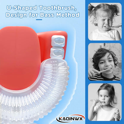 Kids U Shaped Electric Toothbrush for Age 2-12, Rechargeable Toddler Toothbrush with Smart Timer &