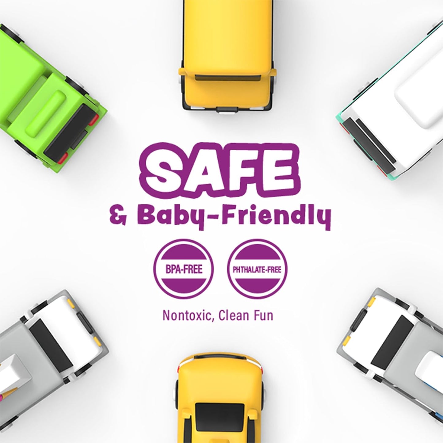 Tub Works® Vehicles™ Bath Cars Mold Free Bath Toys, 6 Pack | Sealed, No Hole Bath Toys Design Keeps