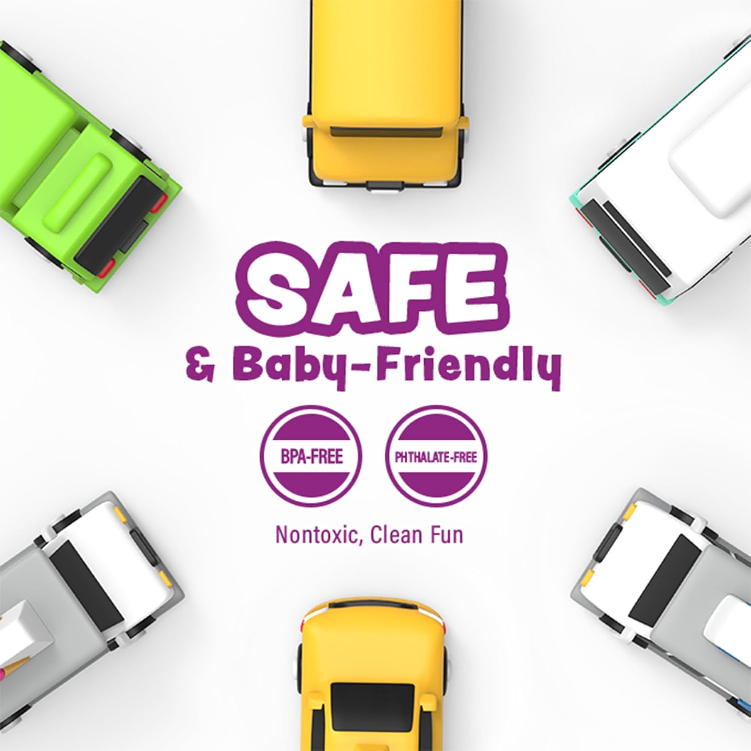Tub Works® Vehicles™ Bath Cars Mold Free Bath Toys, 6 Pack | Sealed, No Hole Bath Toys Design Keeps