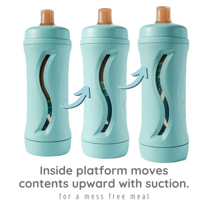 Subo Baby Food Bottle | No Mess Baby Toddler Self Feeder | Squeeze Free Design for Purees, Smoothies, Yogurt, Oatmeal, or Thickened Liquids | Reusable Silicone Washable Cup (Aqua)