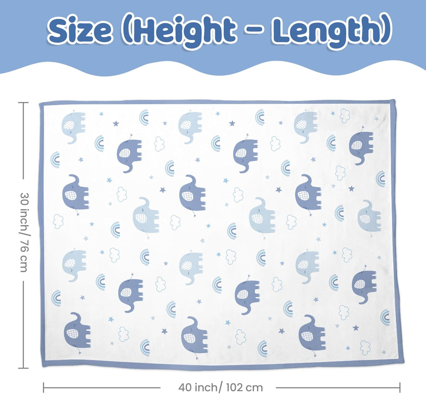 Elephant Minky Baby Blanket 30 x 40 Inches for Boys Girls, Soft Plush Receiving Blanket with Dotted