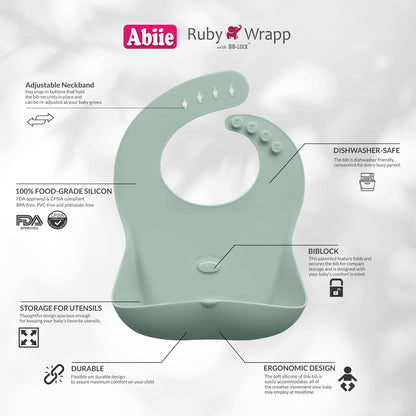 Abiie Ruby Wrapp Silicone Bibs for Babies with Front Pocket - Waterproof Bib - Stain Resistant