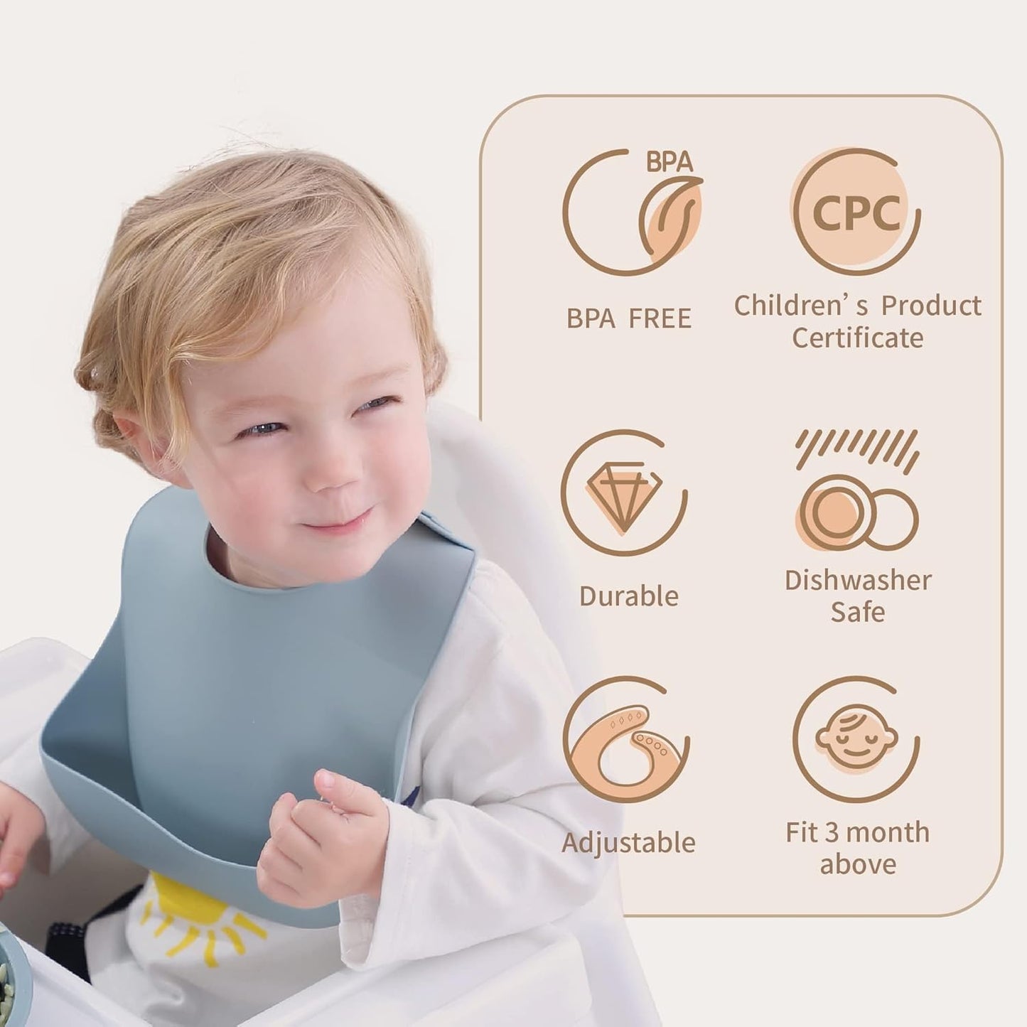Moonkie Silicone Baby Bibs Set Of 2 | BPA Free Waterproof | Soft Flexible Adjustable Silicone Bibs