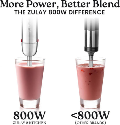 Zulay 4-in-1 Immersion Stick Mixer Hand Blender - 800 Watts, 12 Speeds, 5-ft Power Electric Cord