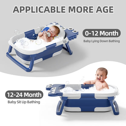 TPN Collapsible Baby Bathtub, Baby Bath Tub with Soft Cushion & Real-Time Thermometer, Baby Bathtub