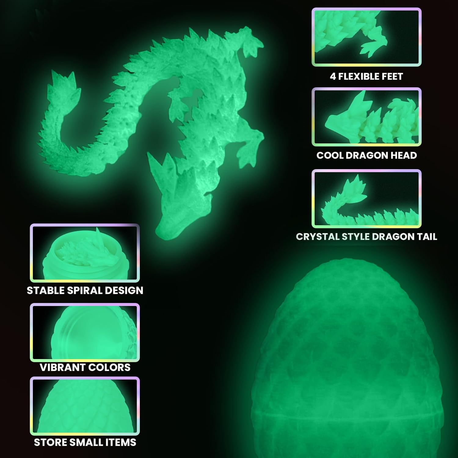 3D Printed Dragon Egg,Dragon Eggs with Dragon Inside,Crystal Dragon Fidget Toys,Full Articulated