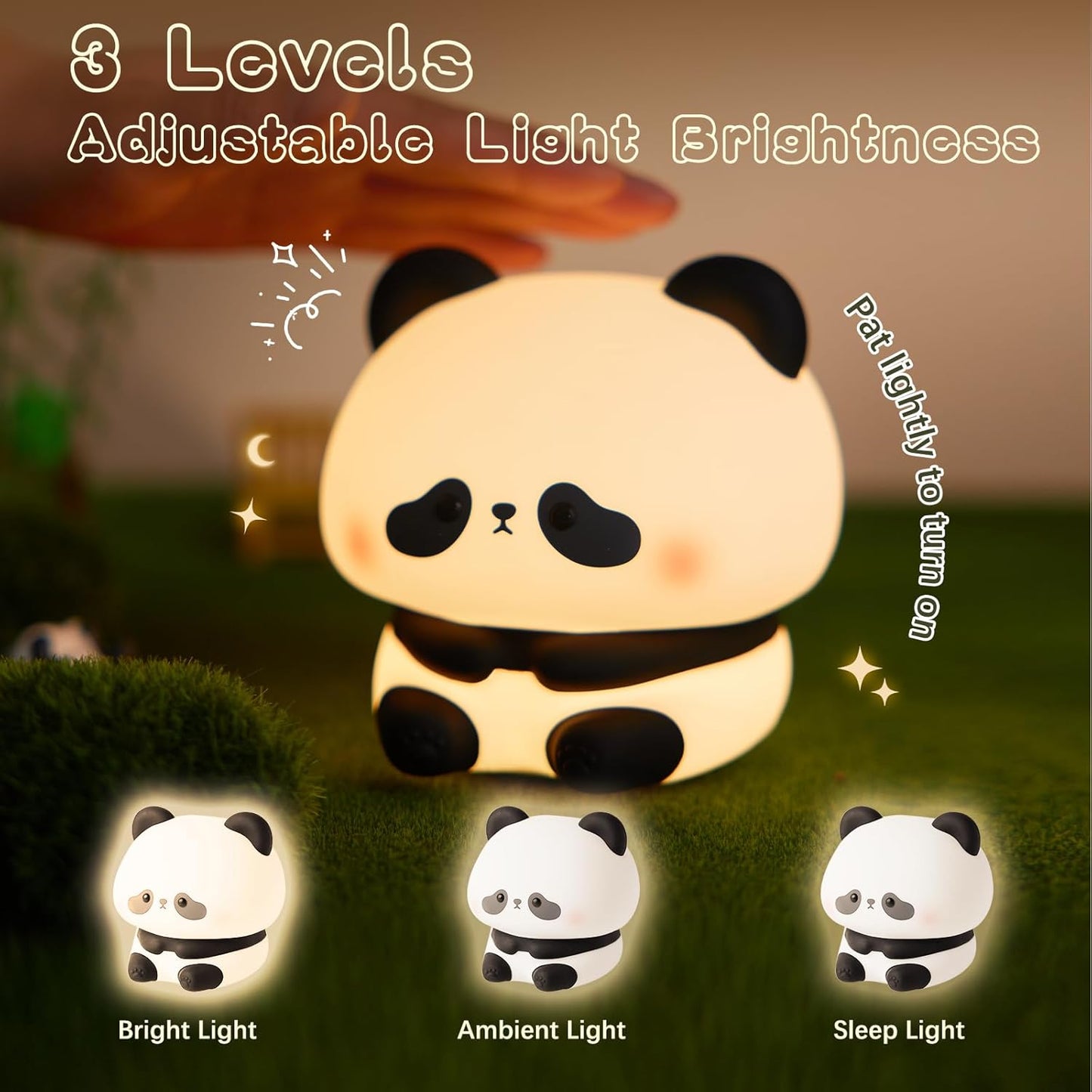 Cute Panda Night Light, LED Squishy Novelty Animal Night Lamp, Food Grade Silicone 3 Level Dimmable Breastfeeding Nursery Nightlight for Room Decor, Cute Gifts Stuff for Boys Girls Baby Children