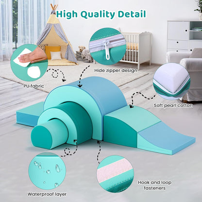 Lischwert Foam Climbing Blocks, Soft Climbing Toys for Toddlers, 5 Pieces Crawl and Climb Foam Playset with Foldable Block and Tunnel, Indoor Climber Activity Play Set for Kids Age 1+