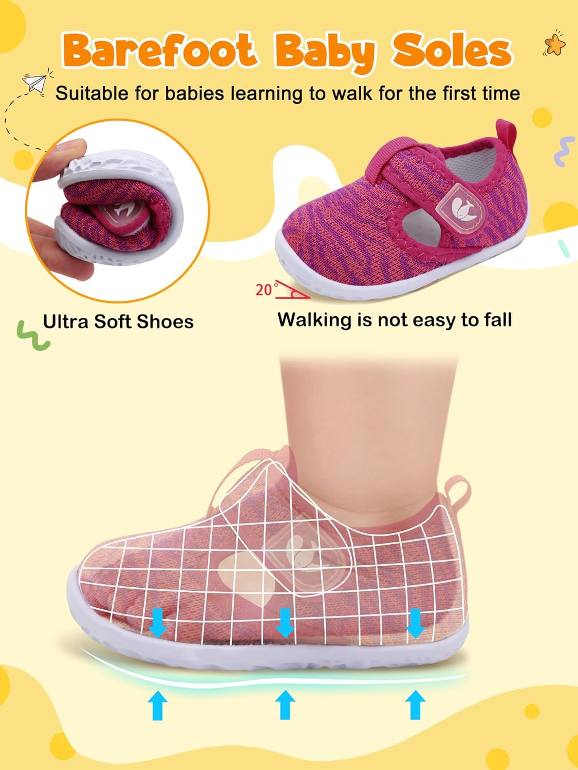 FEETCITY Barefoot Baby Shoes Girls Boys Walking Shoes Infant Sneakers Lightweight Flexible Newborn Dress School Shoe