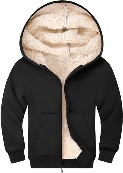 Gihuo Unisex Boy's Girls Winter Warm Sherpa Lined Zip Up Sweatshirt Fleece Jacket Kid's Hoodie Outerwear