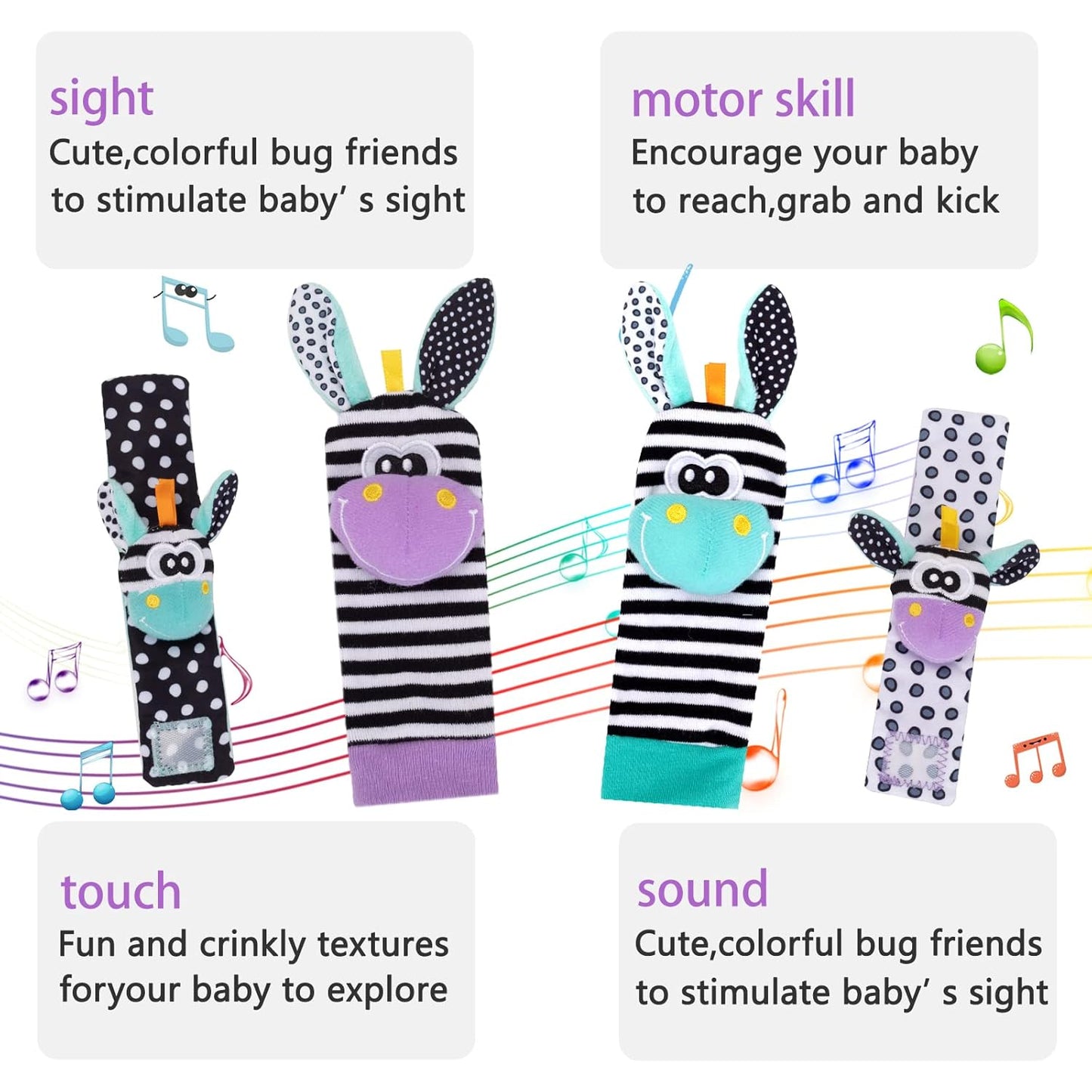 Wrist Rattles for Babies Rattle Socks Wrist Strap Rattles Set Cartoon Socks Cute Animal Baby Sensory Development Toys 1-3 Years Early Educational Toys for Toddlers Baby Shower Gifts